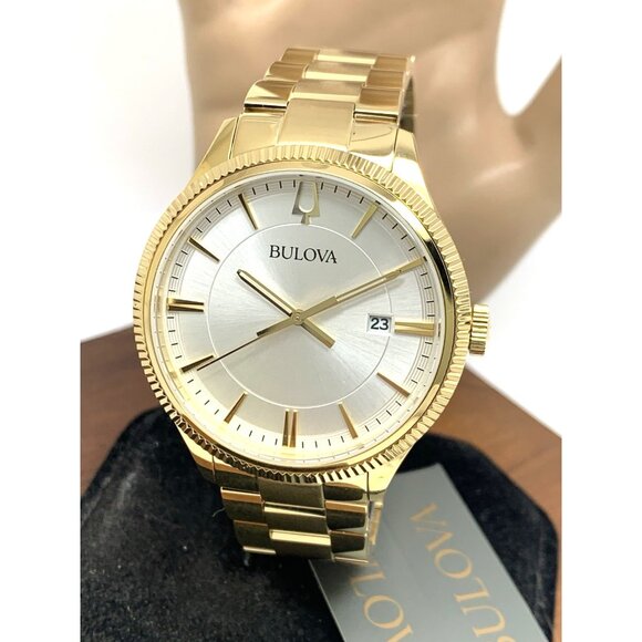 Bulova Men's Watch 97B227 Quartz Silver Dial Gold Stainless Steel 42mm - Picture 1 of 14
